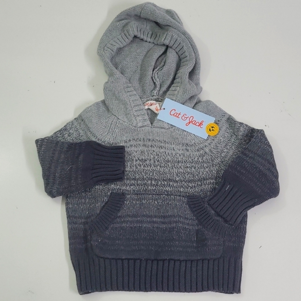 Gray Ombre Long Sleeve Hooded Sweater with Center Pocket